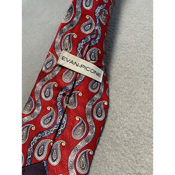 Evan Picone Mens Silk Tie Red Paisley Pattern 100 Percent Silk Necktie - Picture 3 of 5